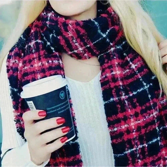 Plaid print Oblong scarf - red black - Picture 5 of 5